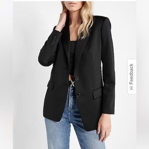 Black Nylon Notch Lapel Boyfriend Blazer from Express, size small